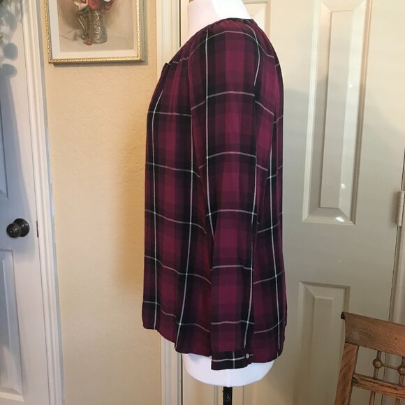 J Jill Burgundy Plaid Blouse - Size M - Picture 2 of 13